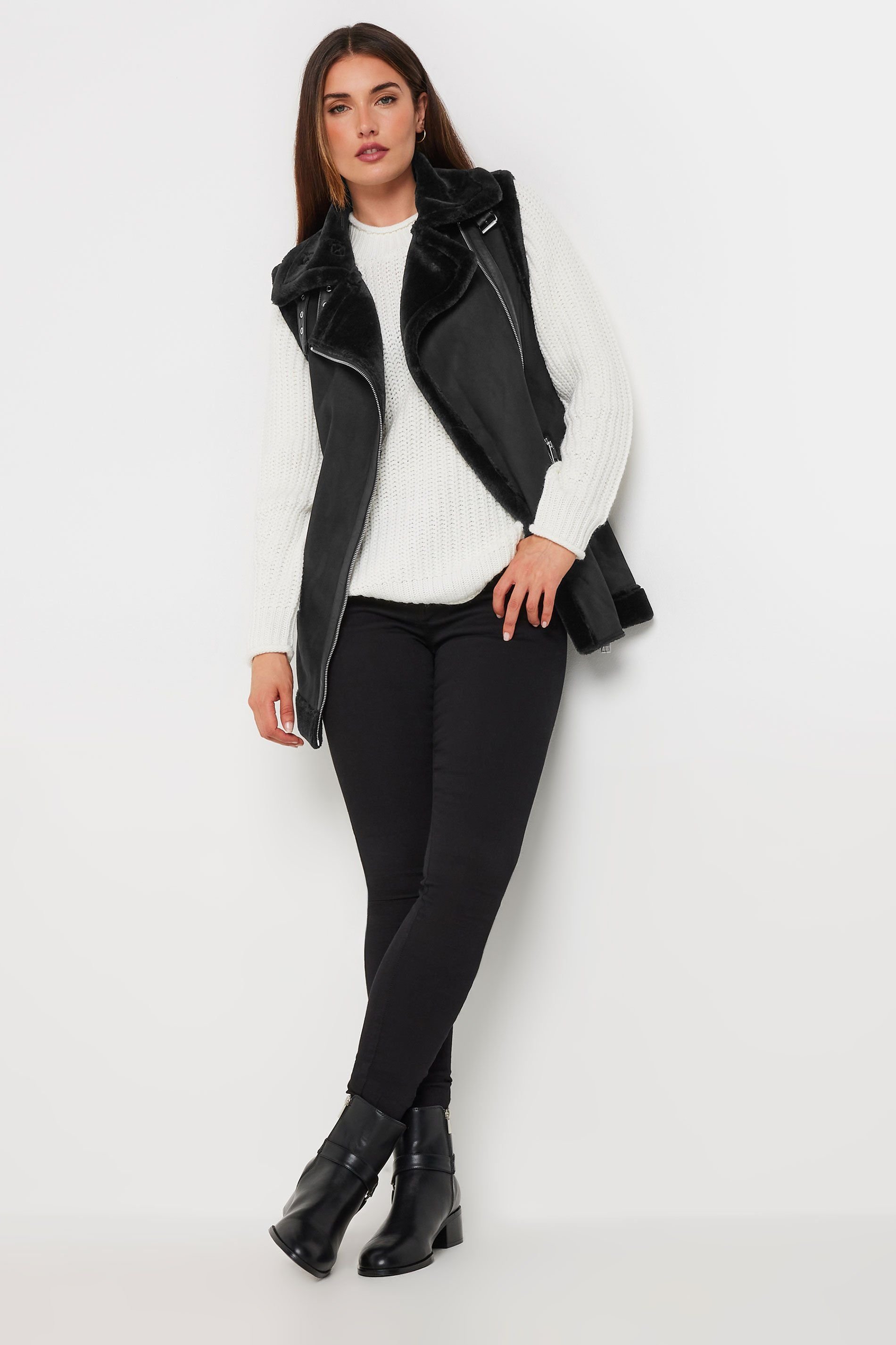Long Tall Sally Long Tall Sally Women's Tall Aviator Gilet Jacket in Black - 3