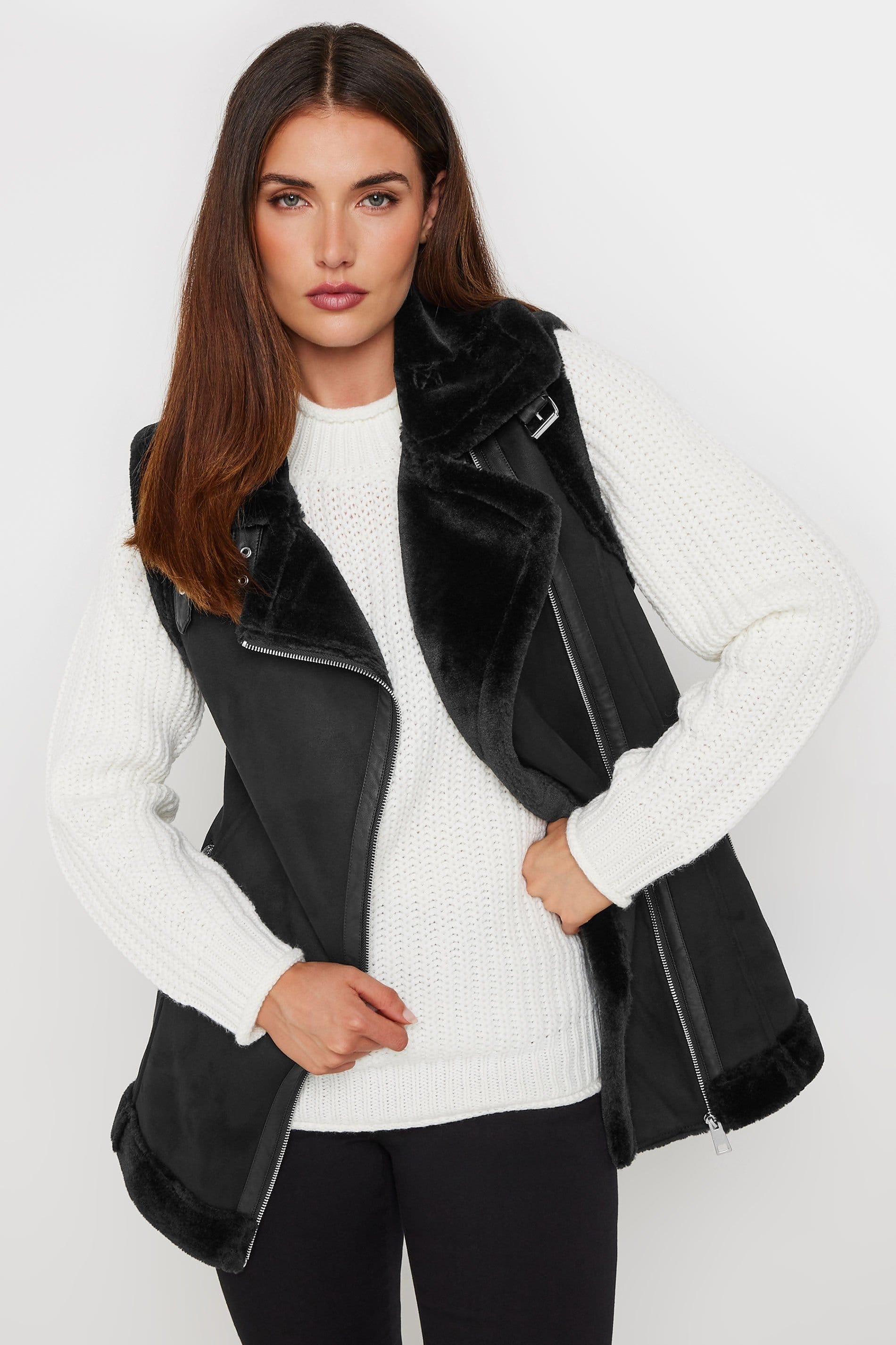 Long Tall Sally Long Tall Sally Women's Tall Aviator Gilet Jacket in Black - 4
