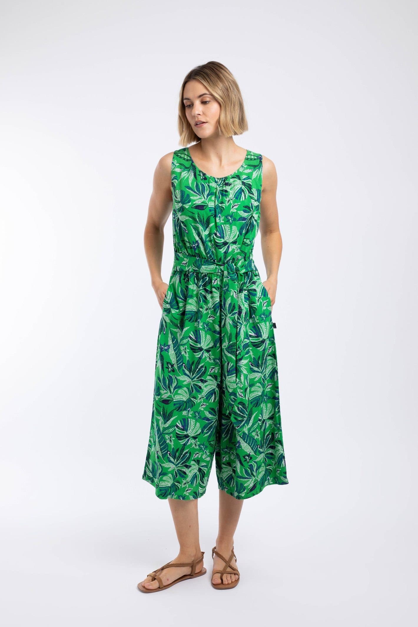 Weird Fish Weird Fish Women's Nalani Printed Viscose Jumpsuit in Green
