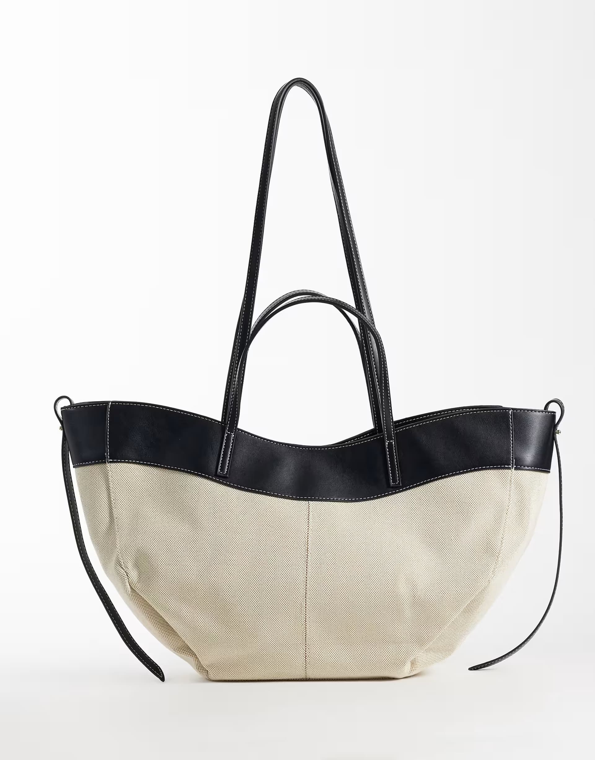 ASOS Gina Tricot canvas tote bag with faux leather trim in off white and black