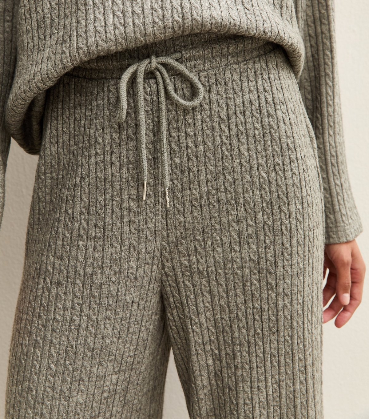 New Look Women's Grey Soft Touch Cable Knit Wide Leg Trousers New Look - 2