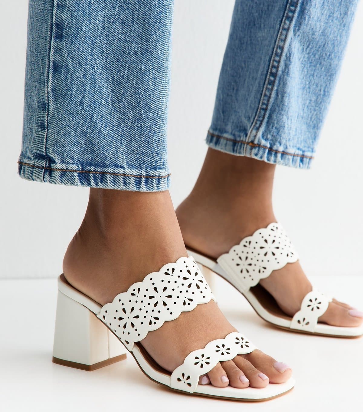 New Look New Look White Faux Leather Block Heel Mules