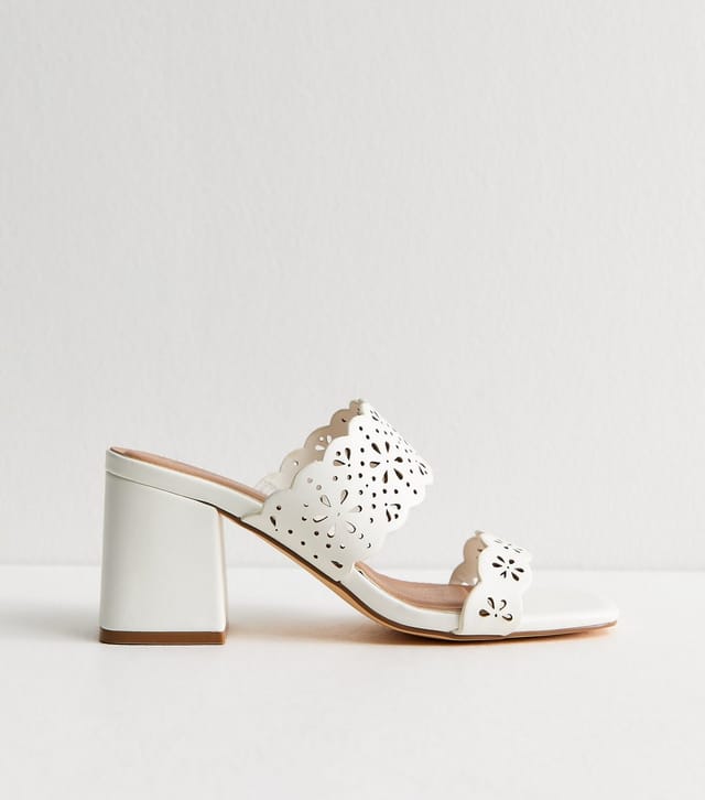 New Look Women's Wide Fit White Faux Leather Cut Out Block Heel Mules Vegan New Look - 2