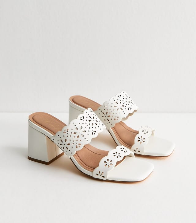 New Look Women's Wide Fit White Faux Leather Cut Out Block Heel Mules Vegan New Look - 3