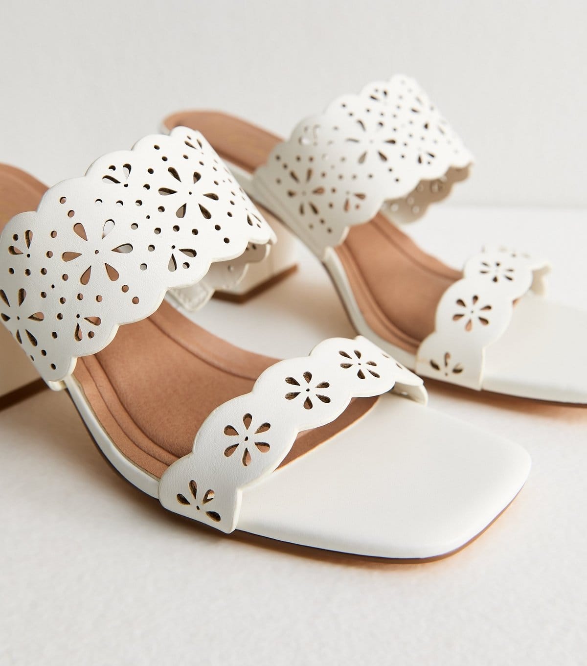 New Look Women's Wide Fit White Faux Leather Cut Out Block Heel Mules Vegan New Look - 4