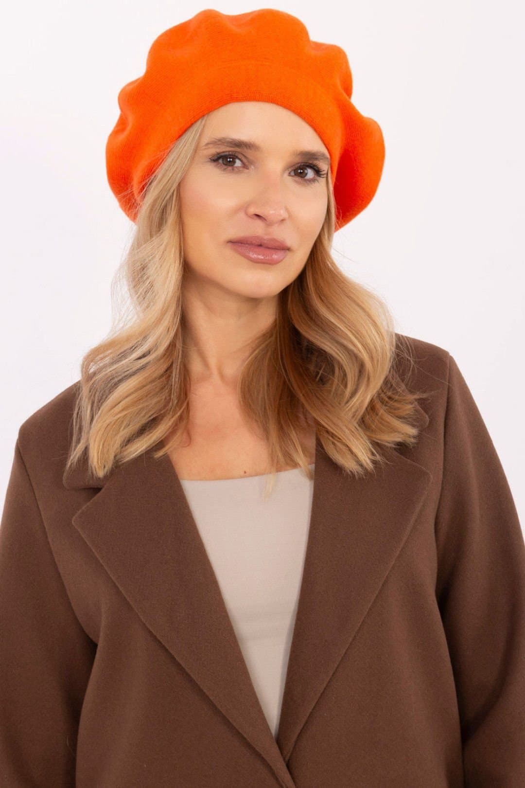 Love Lace Love Lace Women's Classic Wool Beret Hat with Warm Fitted Stretch Style Everyday Wear in Orange
