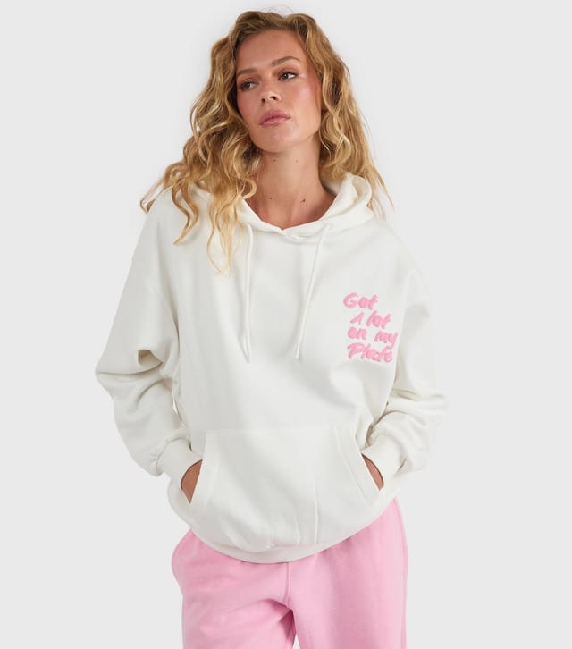 Skinnydip Women's White A Lot On My Plate Printed Hoodie Skinnydip New Look - 2