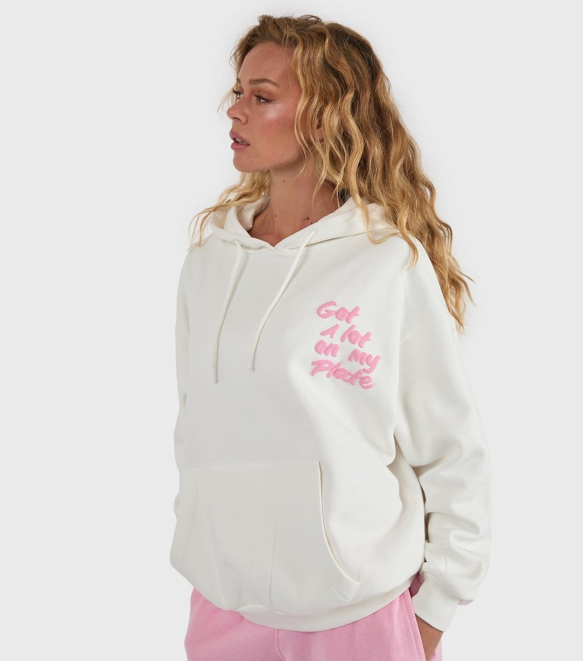 Skinnydip Women's White A Lot On My Plate Printed Hoodie Skinnydip New Look - 4