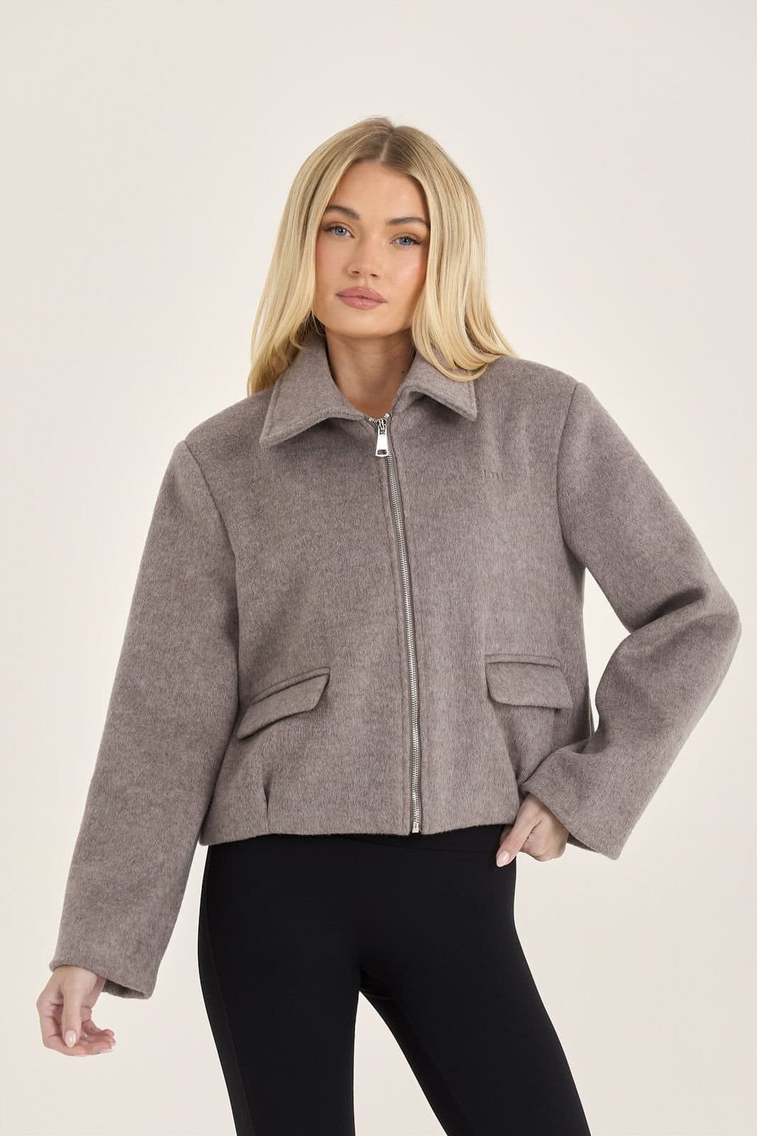 Loom Archives Loom Archives Women's LOOM Wool Blend Collared Zip Up Jacket in Taupe