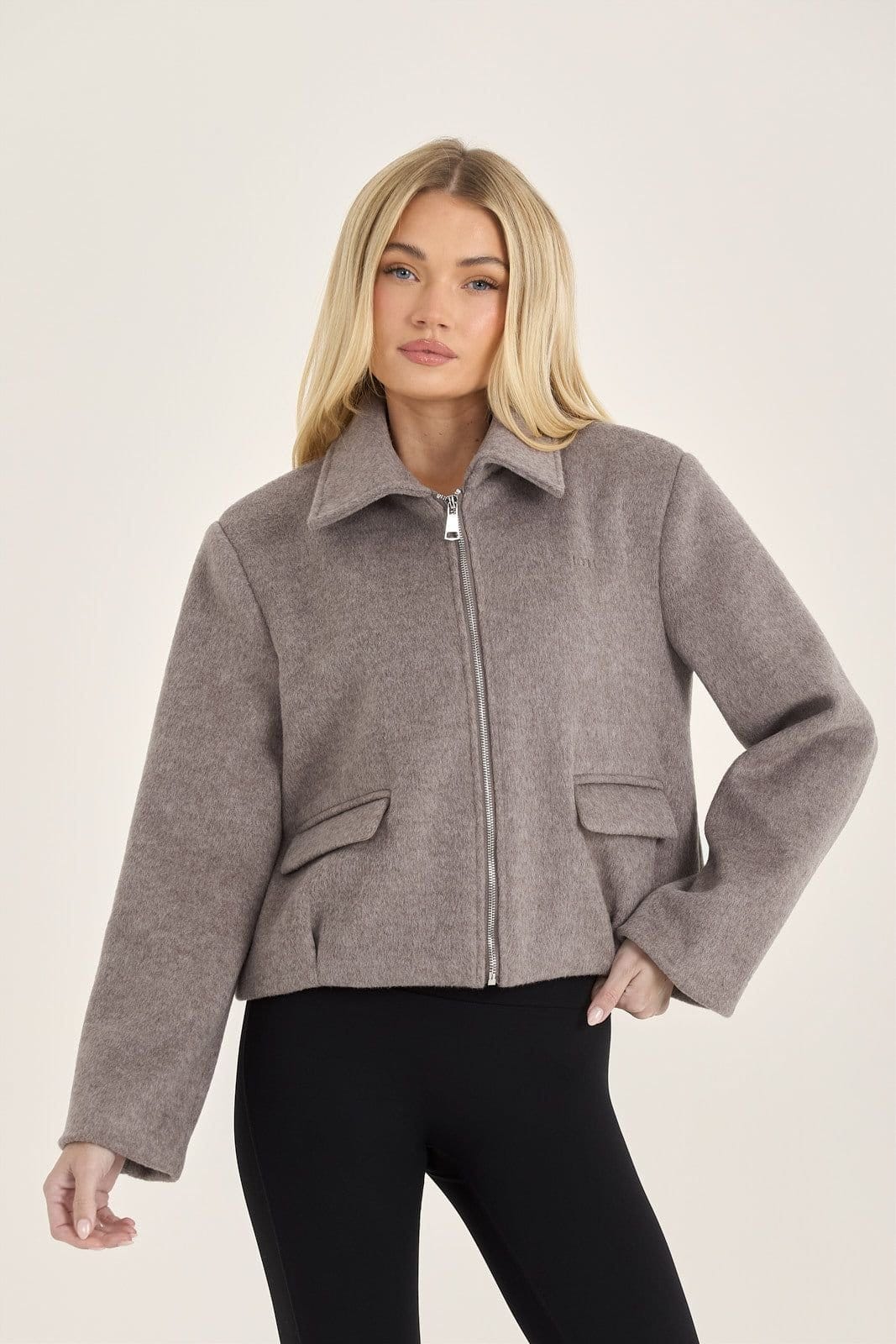 Loom Archives Taupe Wool Blend Collared Zip Jacket