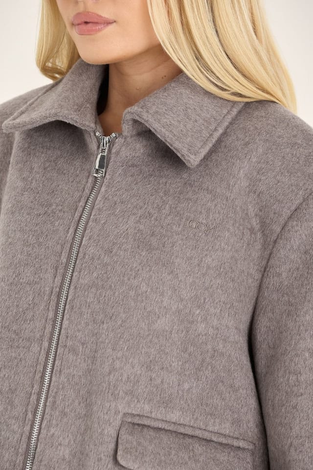 Loom Archives Loom Archives Women's LOOM Wool Blend Collared Zip Up Jacket in Taupe - 3