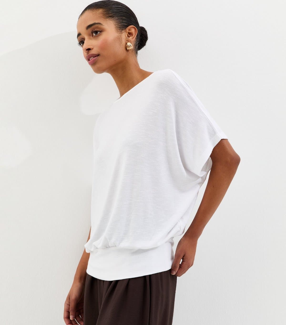 New Look Women's White Soft Touch Slub Batwing T-Shirt New Look