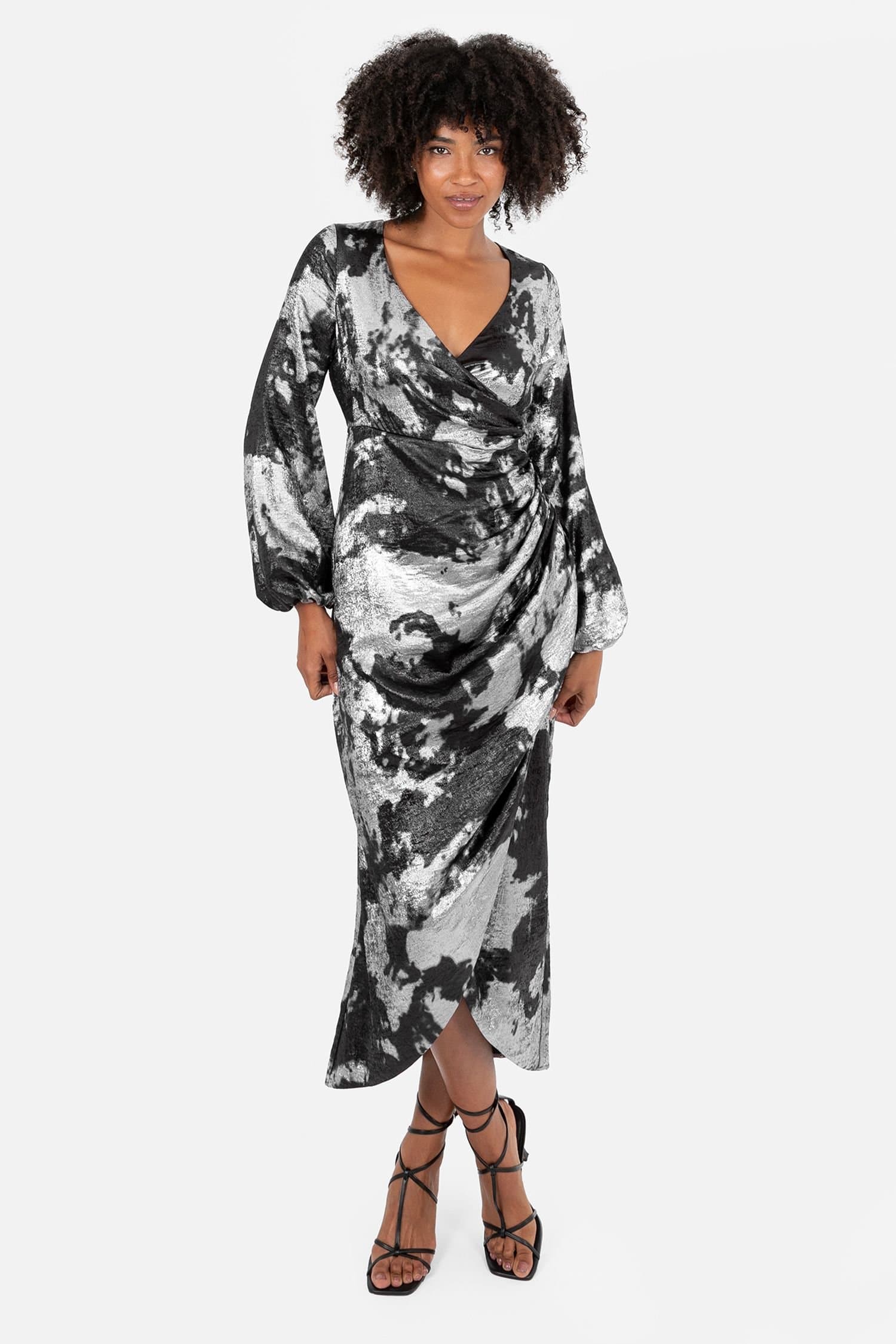 Lovedrobe Lovedrobe Women's Long Sleeve Faux Wrap Gathered Midaxi Dress
