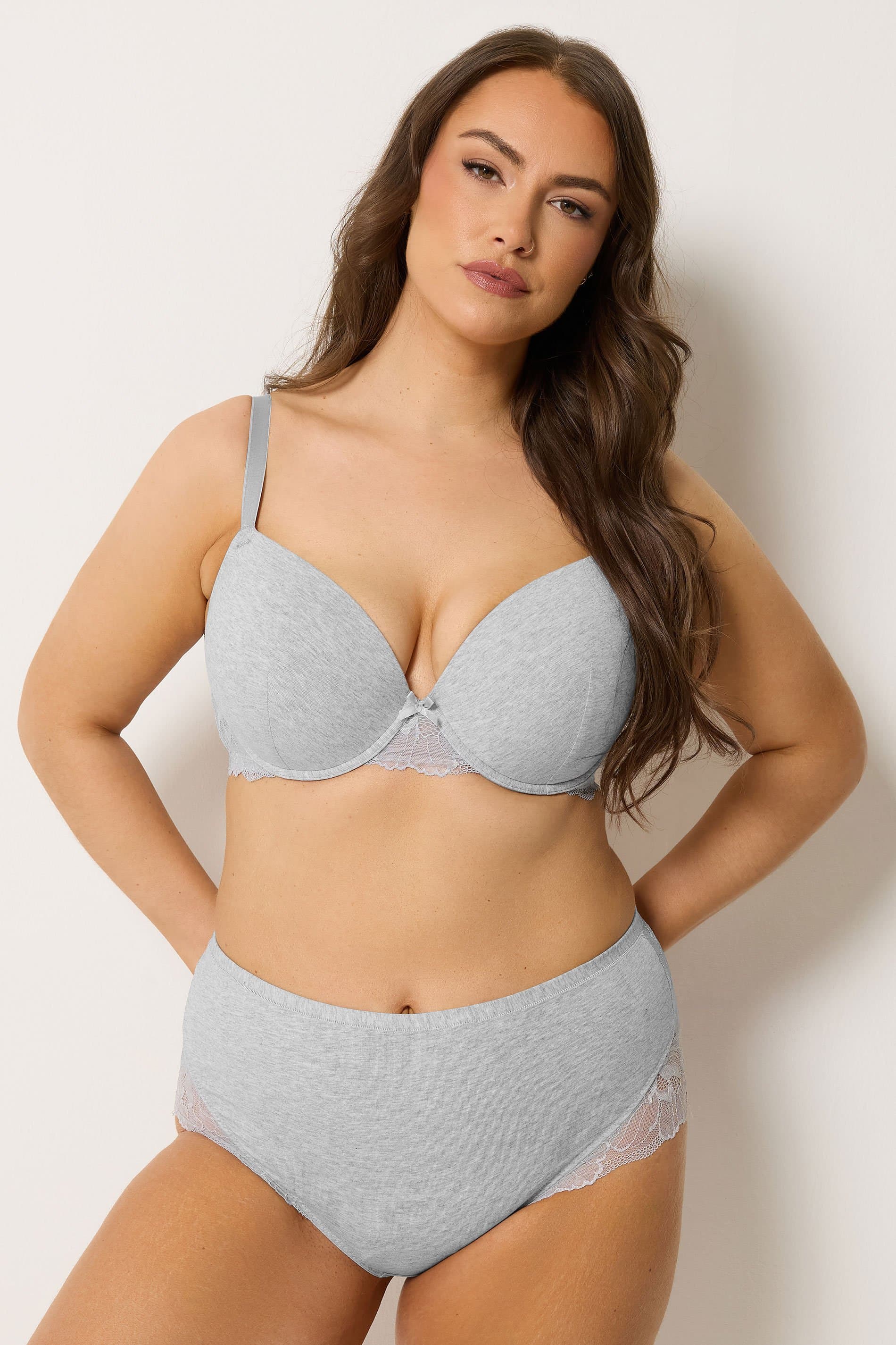 Yours Curve Grey Marl Lace Back Full Briefs
