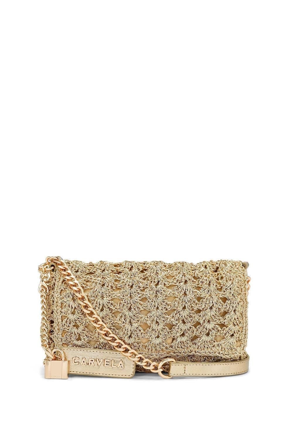 Carvela Carvela Women's Valeria Crossbody Bag in Gold Silk Blend
