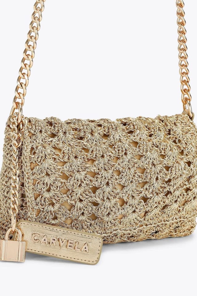 Carvela Carvela Women's 'Valeria Crossbody Bag' Silk Blend in Gold - 2