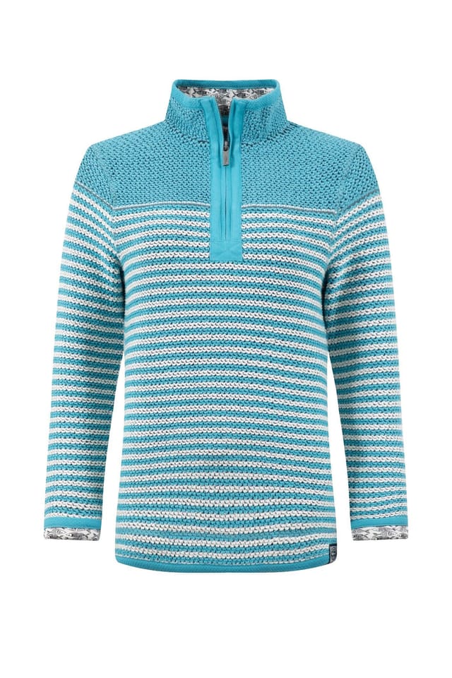Weird Fish Weird Fish Women's Juliet 1/4 Zip Stripe Macaroni Sweatshirt in Mid Blue - 2
