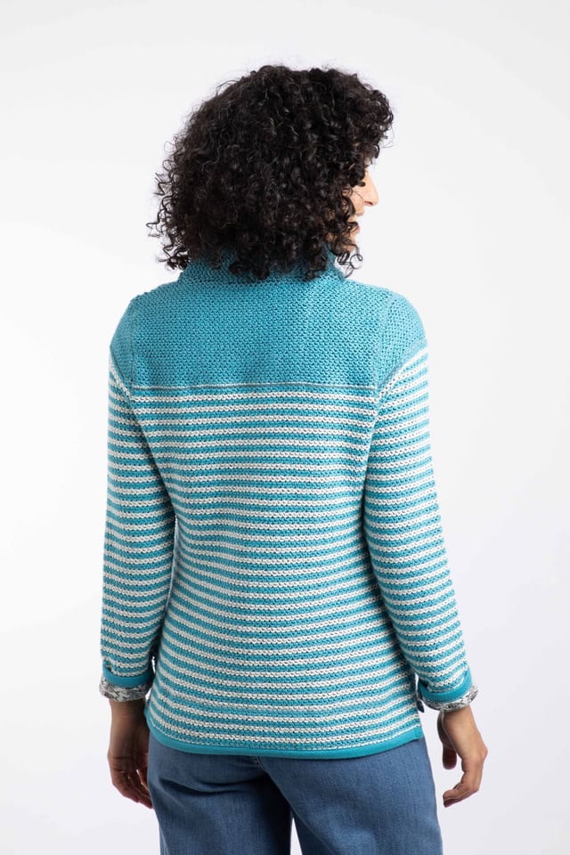 Weird Fish Weird Fish Women's Juliet 1/4 Zip Stripe Macaroni Sweatshirt in Mid Blue - 3