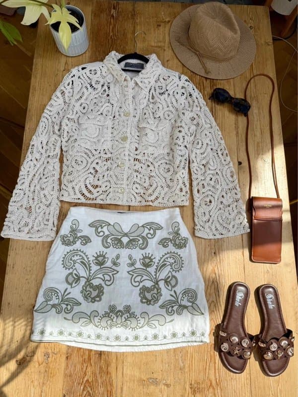 Primark Viral primark crochet Cream collated Button-Front Jacket Top size medium