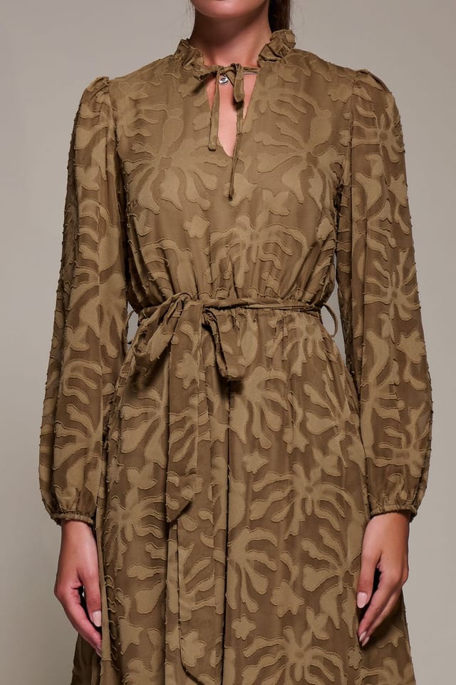 Jolie Moi Jolie Moi Women's Tie Neck Chiffon Midi Dress in Brown - 3