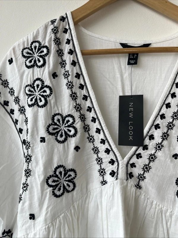 New Look New look - embroidered boho dress - size 12 - white / black - 1