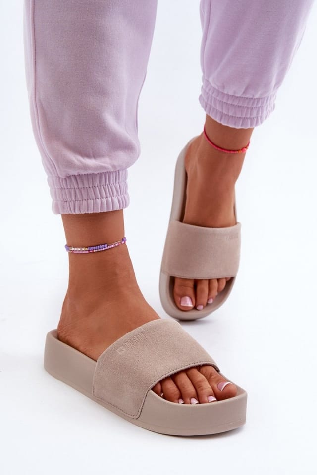 Love Lace Love Lace Women's Big Star Suede Strap Platform Flip Flops for Summer Comfort in Beige - 3