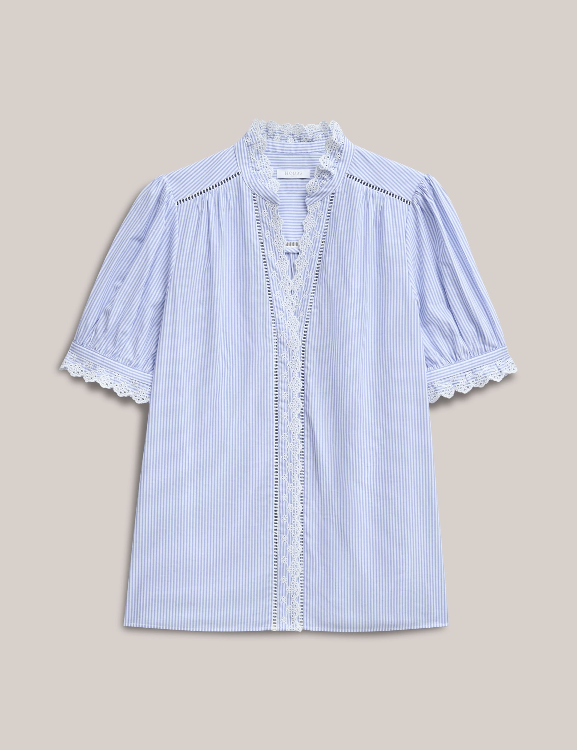 Hobbs London Hobbs London Women's Naima Scalloped Lace Trim Pintuck Blouse in Baby Blue - 2