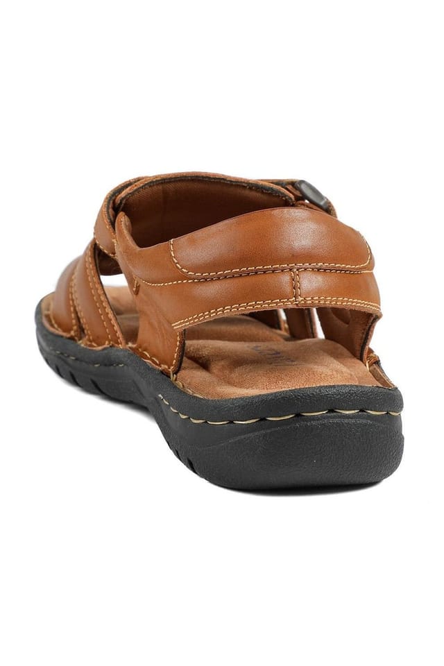 Pavers Pavers Men's Leather Buckle Fastening Sandals in Tan - 3