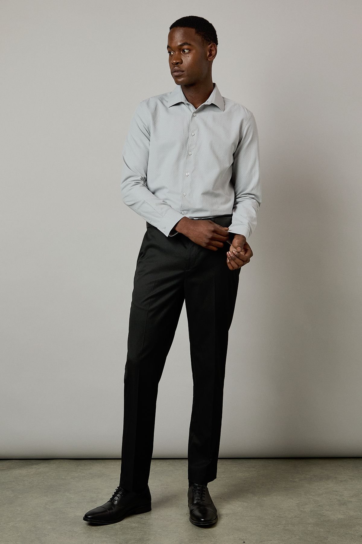 Burton Burton Men's Dark Grey Dobby Slim Fit Long Sleeve Shirt - 2