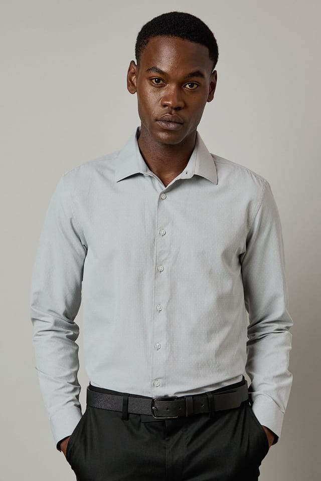 Burton Burton Men's Dark Grey Dobby Slim Fit Long Sleeve Shirt - 2