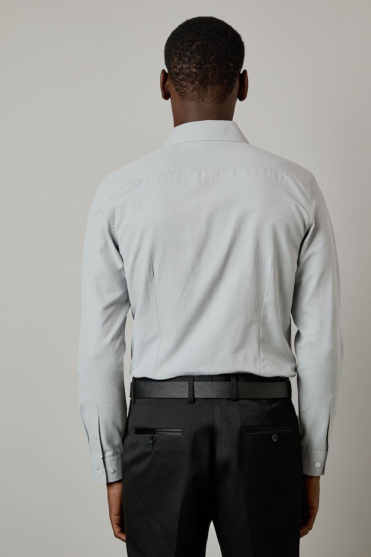 Burton Burton Men's Dark Grey Dobby Slim Fit Long Sleeve Shirt - 4