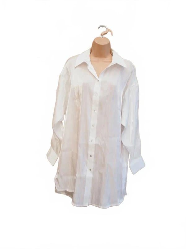 Topshop Topshop white satin wrinkle sheer buttoned long sleeve baggy shirt dress 8