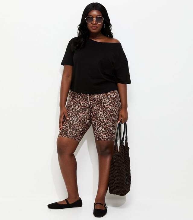 New Look Women's Plus Size Brown Leopard Print Cycling Shorts Curves New Look - 2