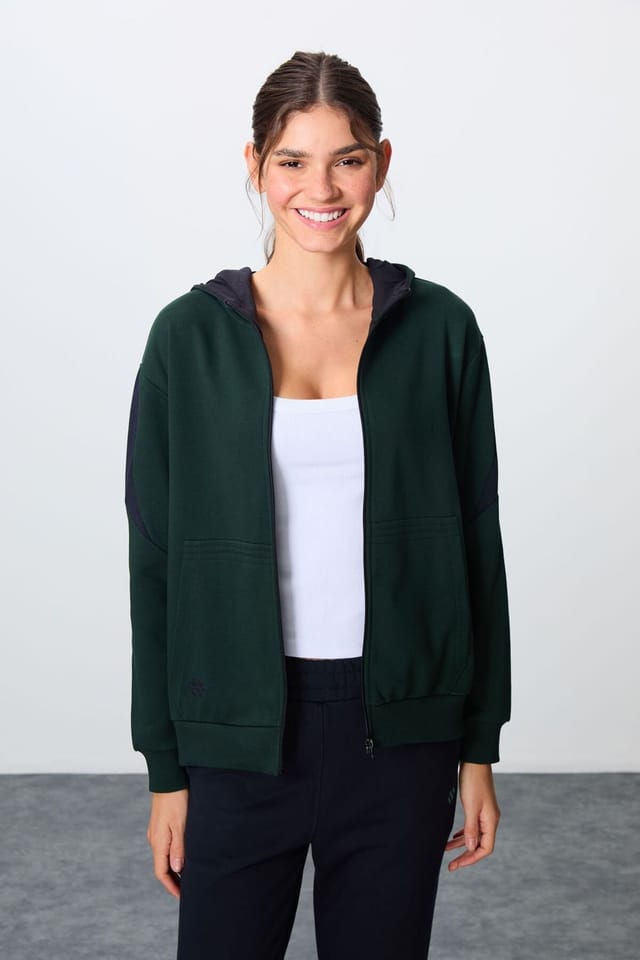 Tommy Life Tommy Life Women's Oversized Hooded Zip Sweatshirt & Pants Set in Dark Green - 2