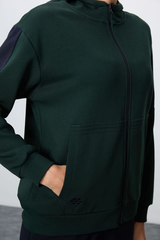 Tommy Life Tommy Life Women's Oversized Hooded Zip Sweatshirt & Pants Set in Dark Green - 3