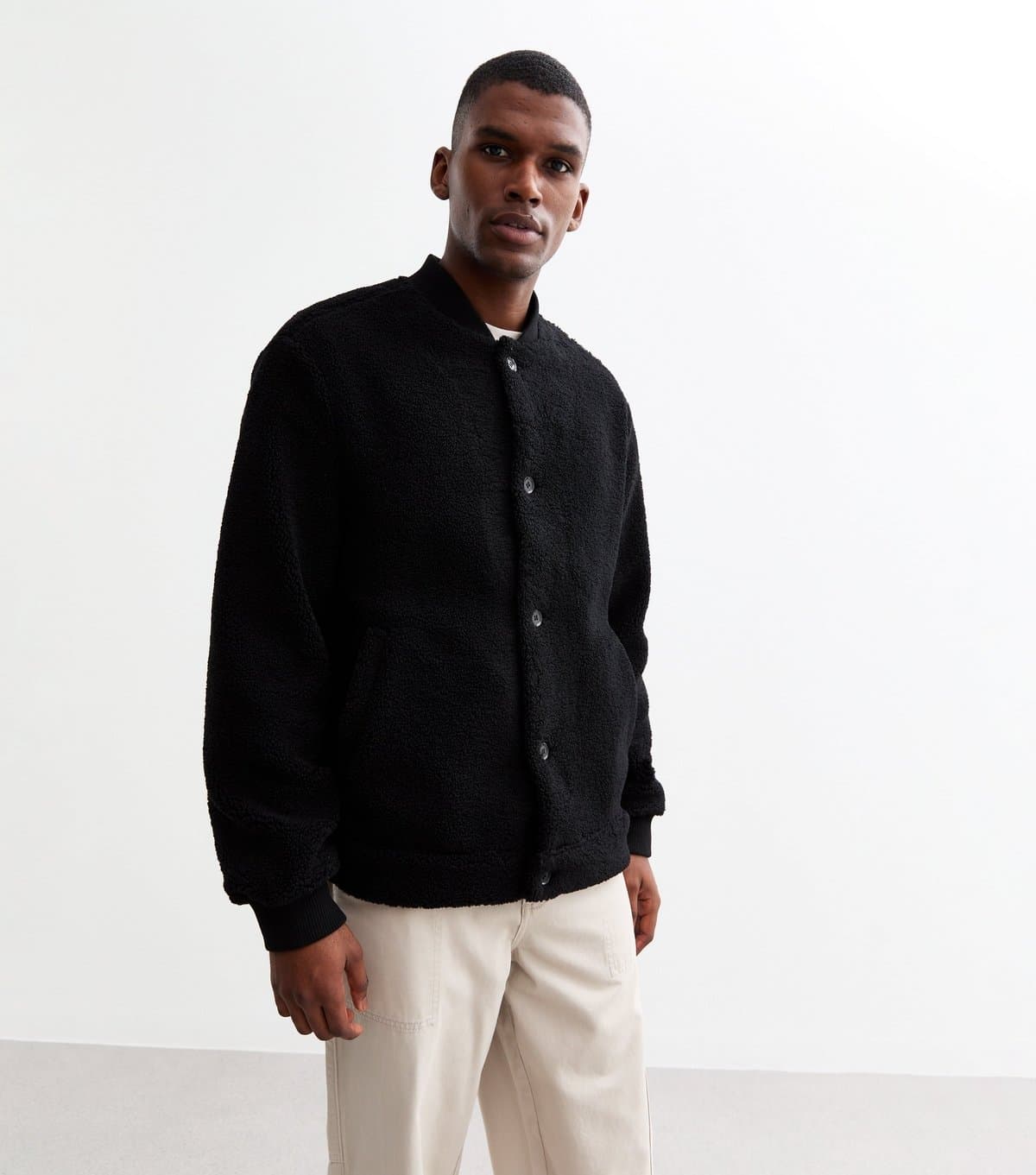 New Look Men's Black Regular Fit Textured Bomber Jacket New Look