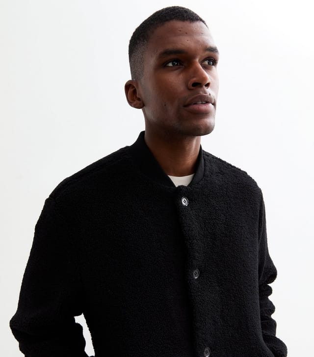 New Look Men's Black Regular Fit Textured Bomber Jacket New Look - 2