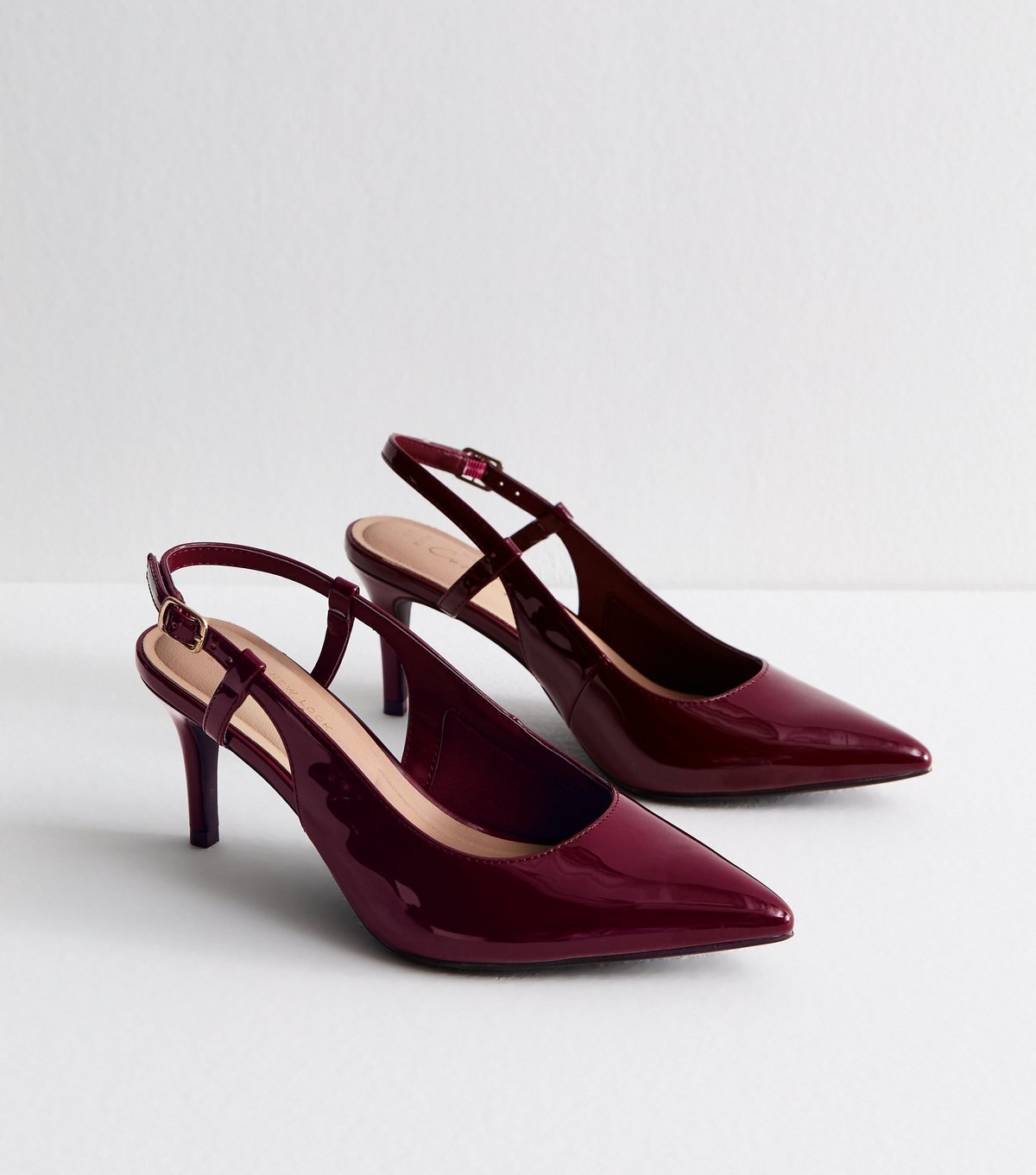 New Look Women's Wide Fit Dark Burgundy Faux Leather Slingback Court Shoes Vegan New Look - 2