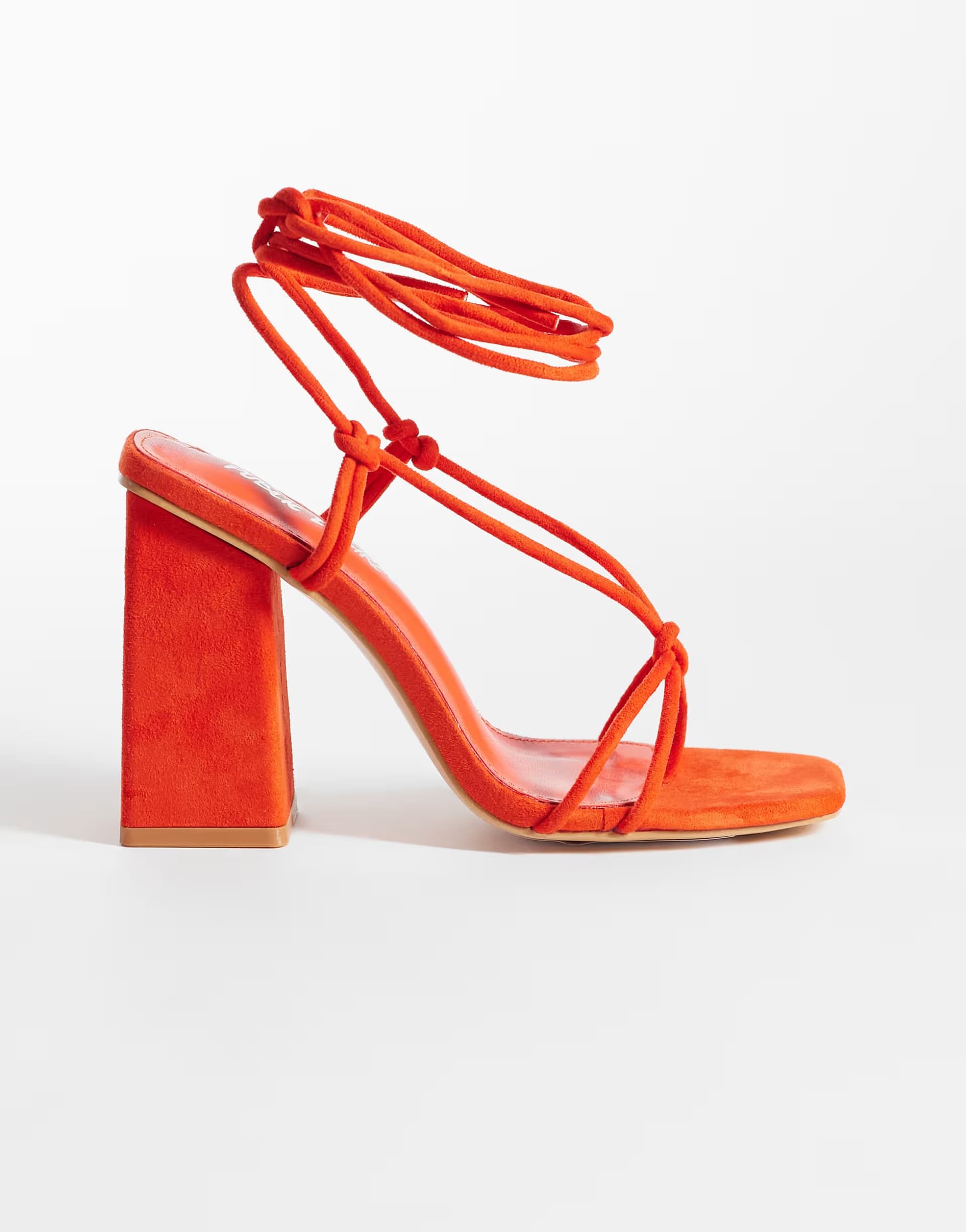 ASOS Public Desire Elira tie leg block heeled sandals in red