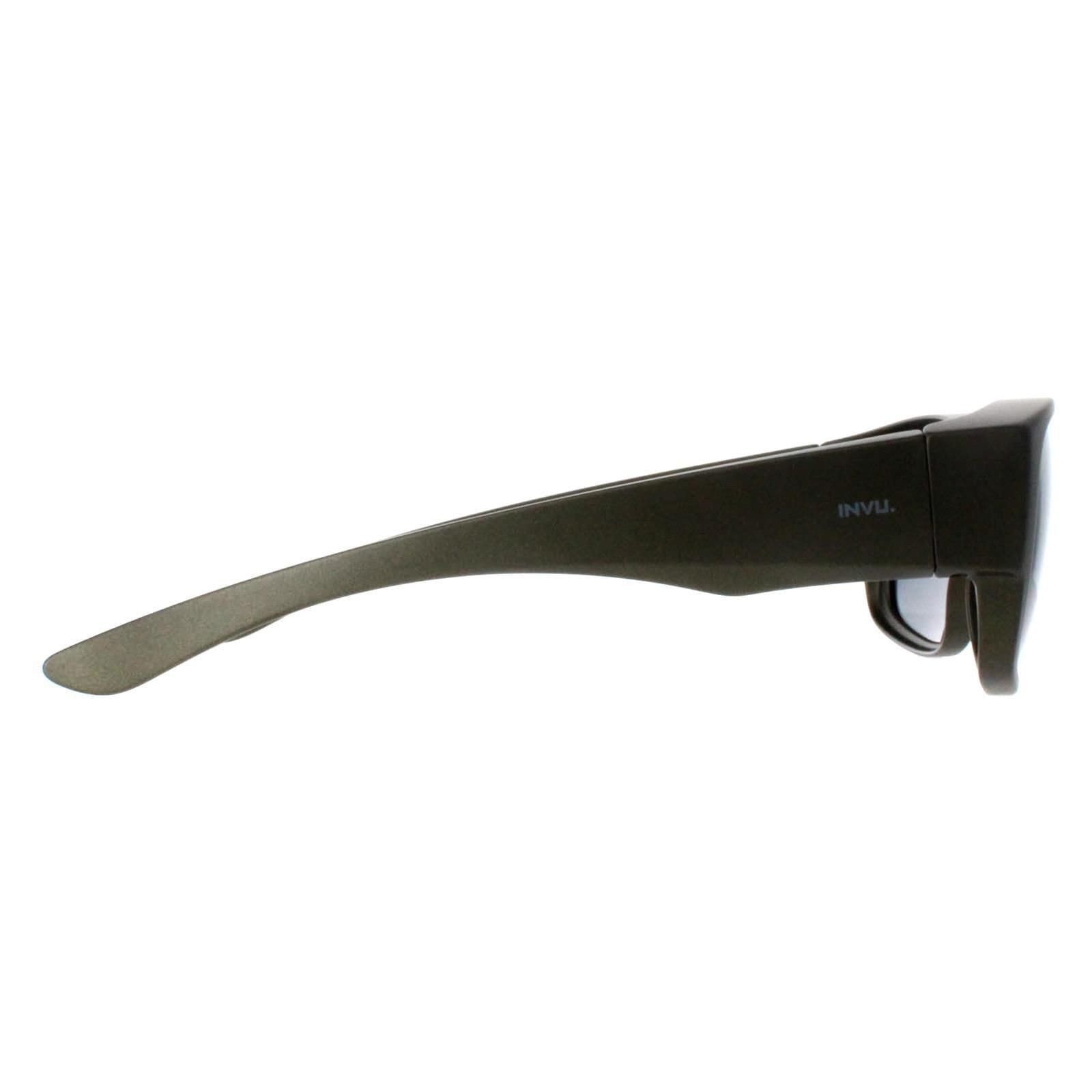 INVU INVU Men's Rectangle Matte Olive Metallic Grey Polarized E2601 in Green - 4