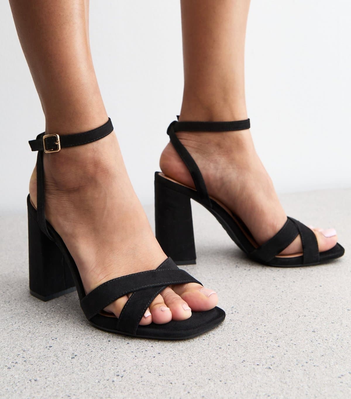 New Look Women's Black Faux Suede Sandals Vegan New Look