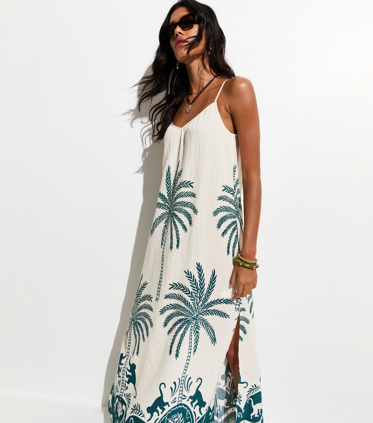 New Look Women's Green Woven Palm Pattern Beach Maxi Dress New Look - 3