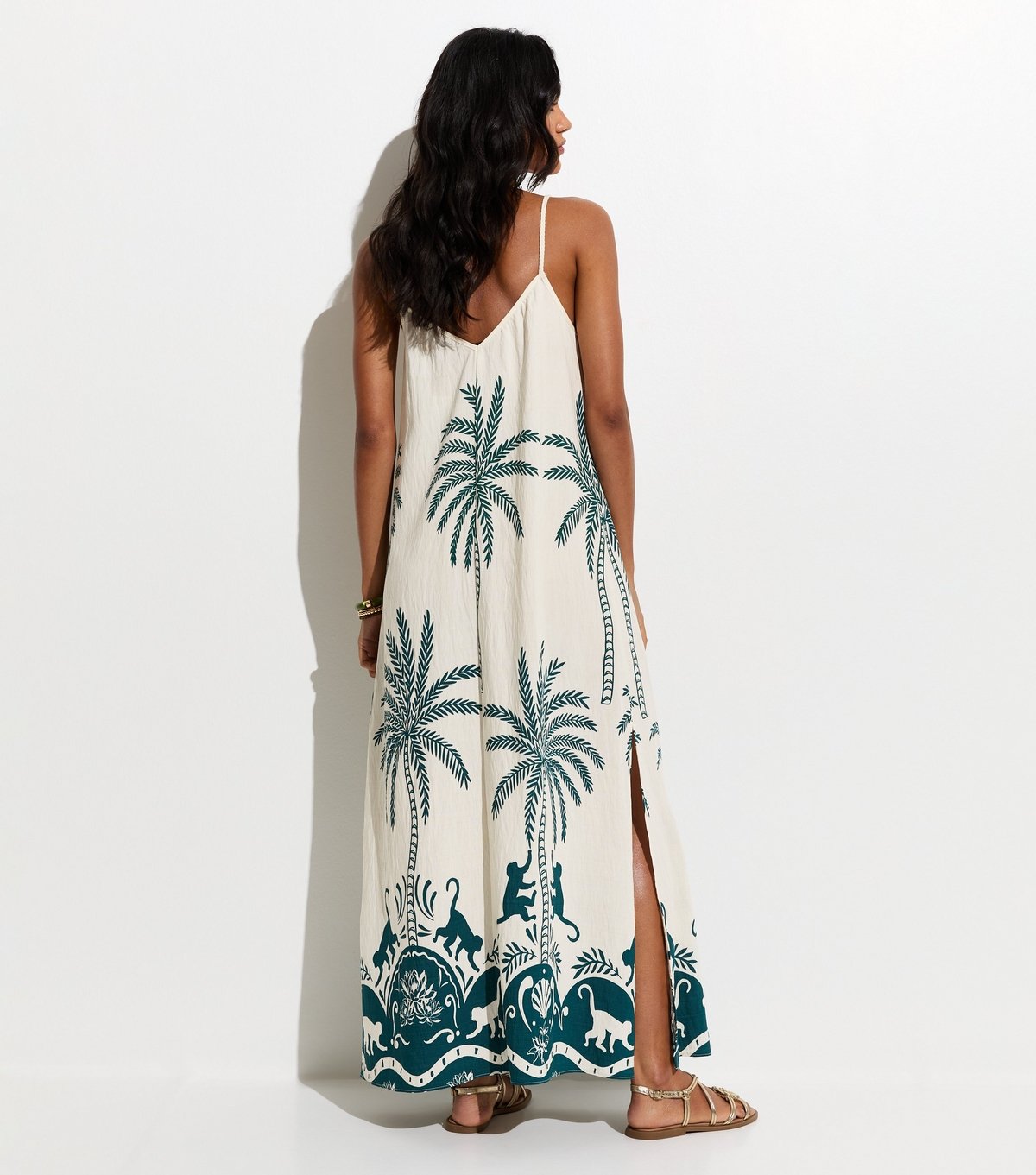 New Look Women's Green Woven Palm Pattern Beach Maxi Dress New Look - 4