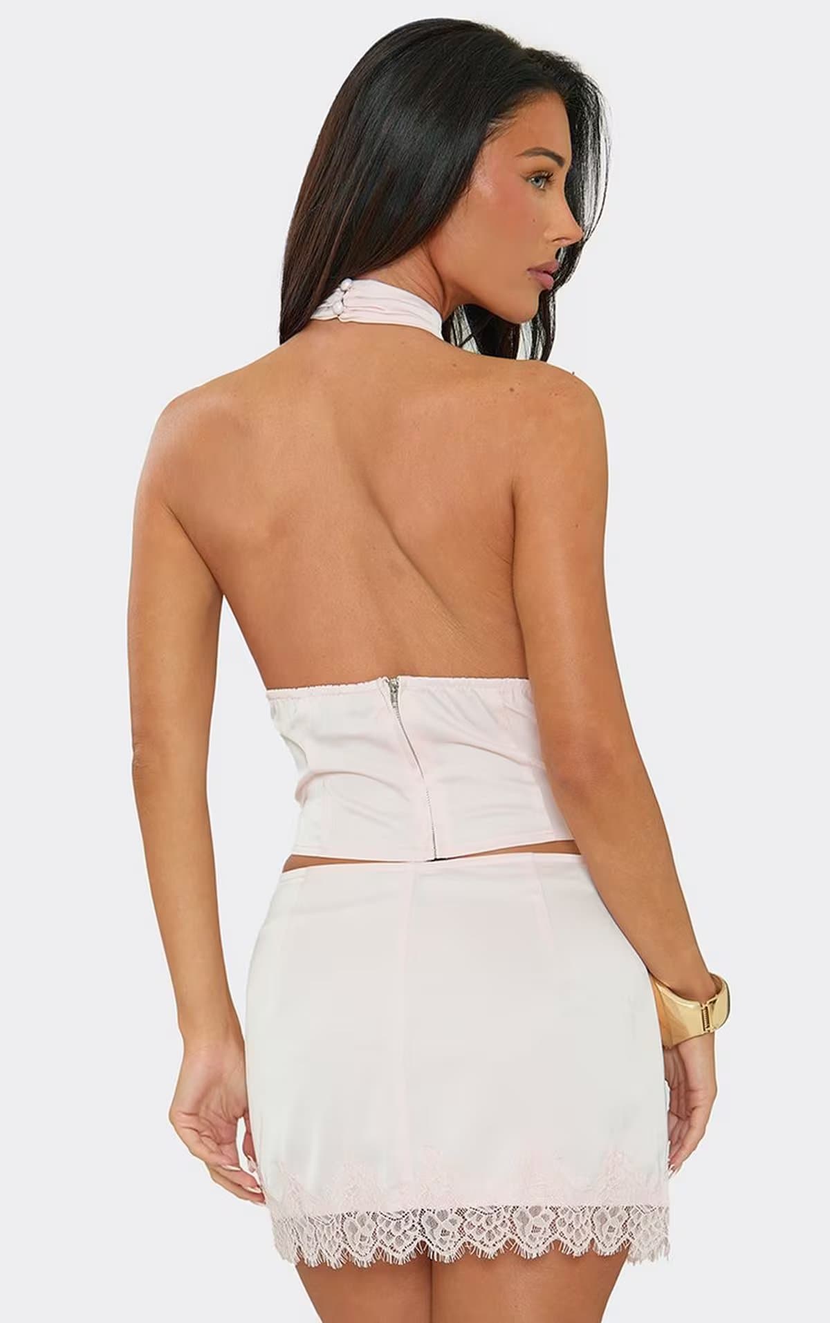 EGO Mid Rise Lace Trim Detail Mini Skirt In Light Pink, Women's Size UK 6