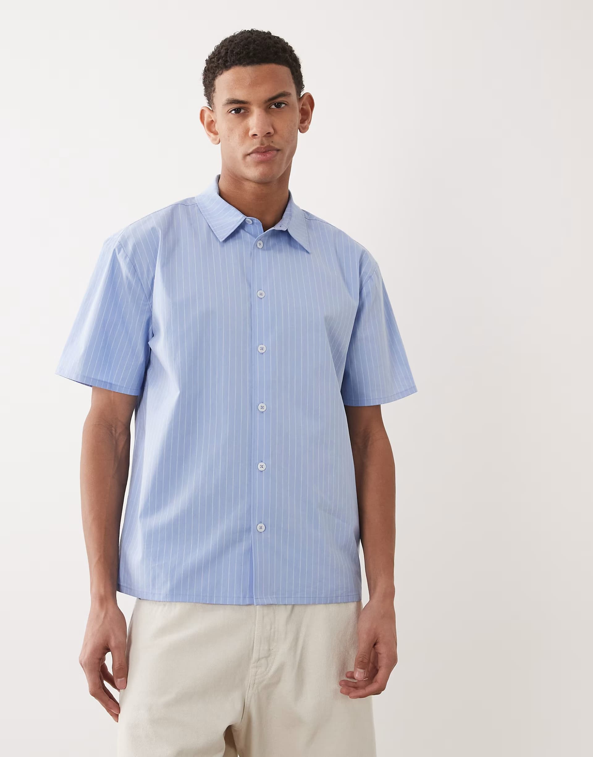 ASOS New Look poplin short sleeve stripe shirt in blue