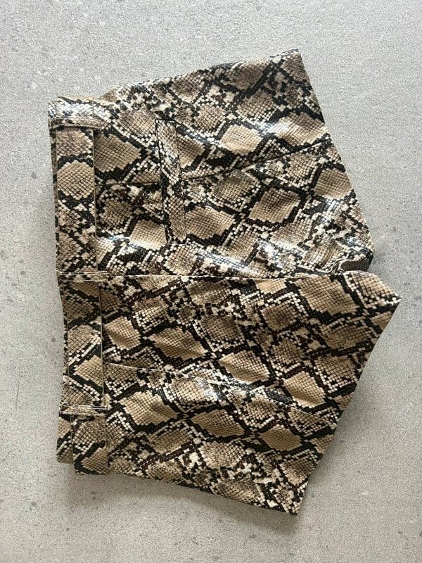 Bershka Beige & Black Snake Print Faux Leather Hot Pants