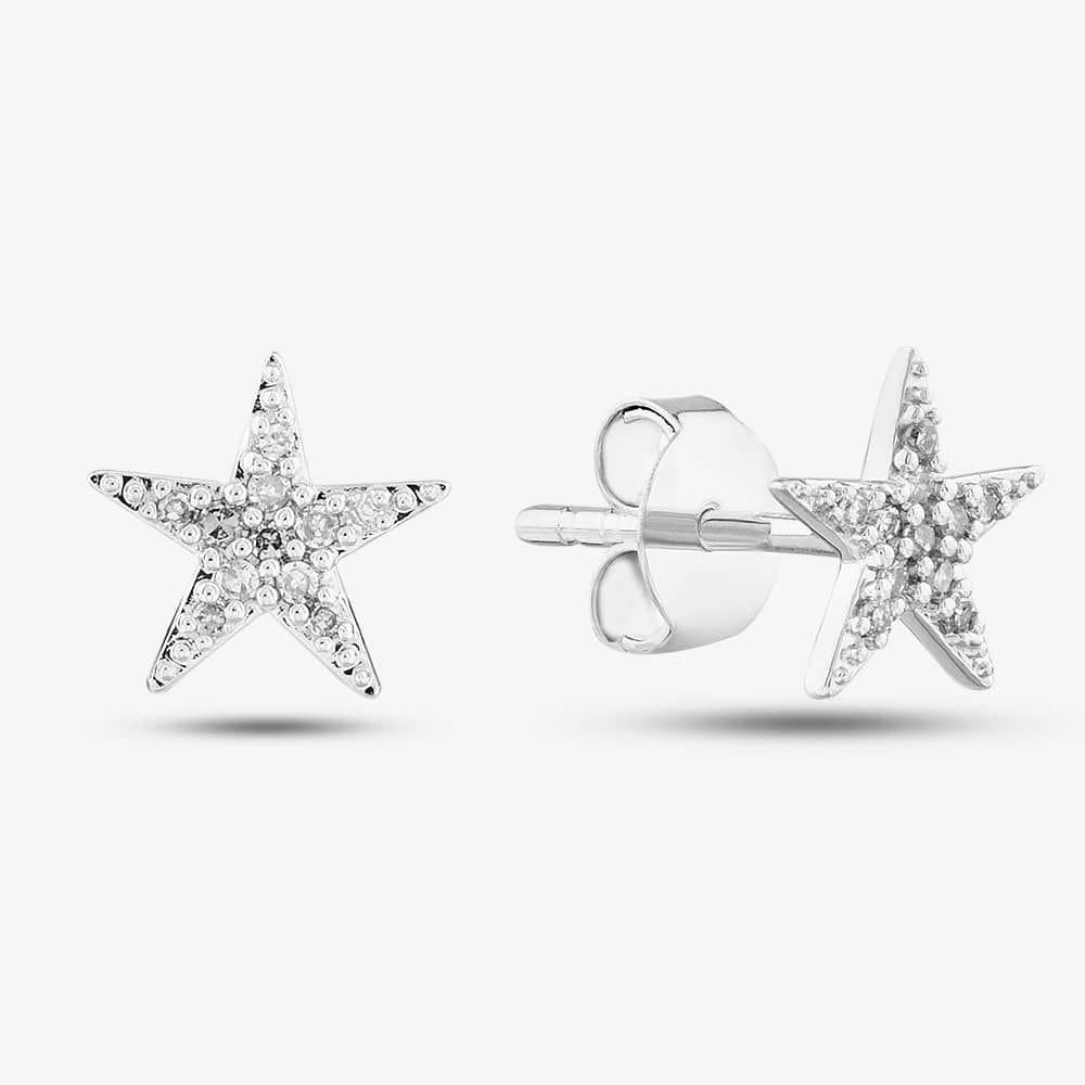 T.H.Baker T.H.Baker Women's 9ct White Gold 0.07ct Star Stud Earrings THE40527-07 (WG) in Silver