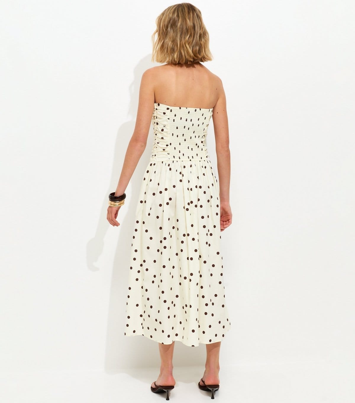 New Look Women's White Polka Dot Ruched Bandeau Midi Dress New Look - 4