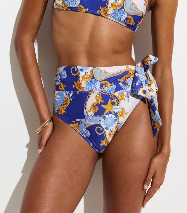 New Look Women's Blue Treasure Print High Waist Bikini Bottoms New Look - 2