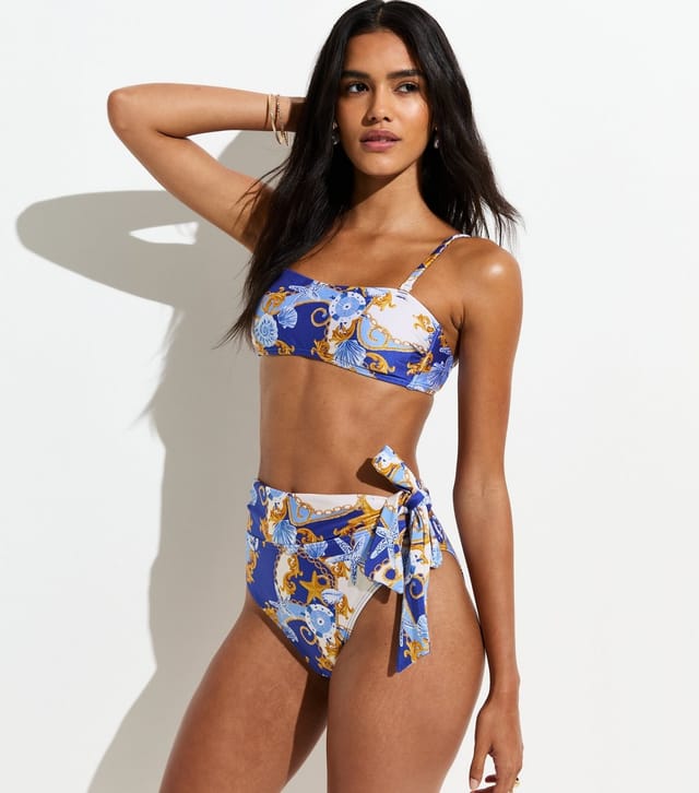New Look Women's Blue Treasure Print High Waist Bikini Bottoms New Look - 3